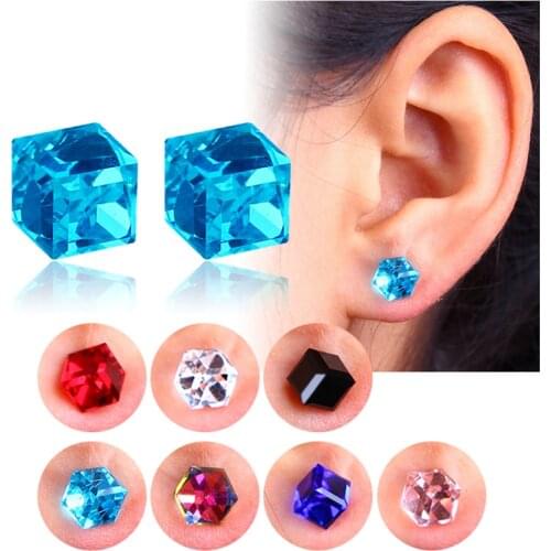 Trendy Cube Zircon Magnetic buckle Stud Earrings For Men Women Charm CZ Earrings Jewelry 9 colors