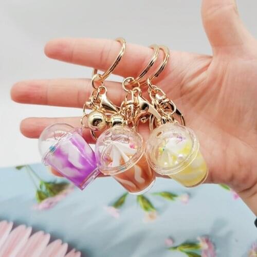 Fashion Ice Cream Coffee Key Chain Women Cute Creative Boba Bubble Drinks Keychain For Kids Girlfriend Key Pendant Trinkets Gift