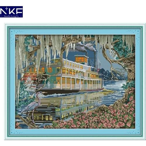 NKF Sailing Counted Cross Stitch Pattern Painting Needlework Embroidery Scenery Cross Stitch Kit for Home Decor