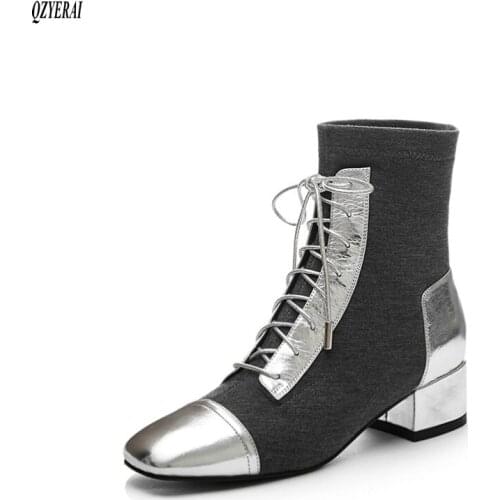 2020 New Autumn/winter Womens boots Genuine leather Stretch ankle boots lace-up European brands handmade