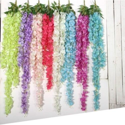 New Arrive 4 Fork Rattan Strip Wisteria Artificial Flower Vine for Wedding Home Party Kids Room Decoration DIY Craft Fake Flower