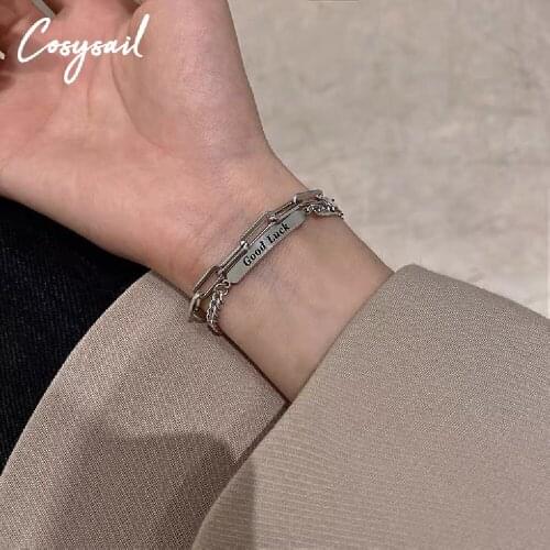 Cosysail New Titanium steel Hip-Hop Punk Rock Bracelet for Women Men 2021 Trendy Charm Good Lucky Letter Bangle Bracelet