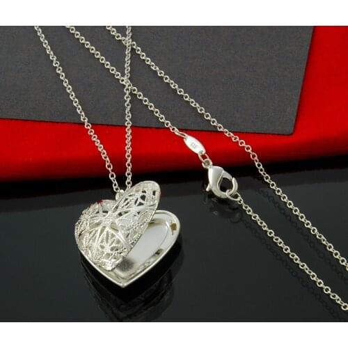 Silver plated Heart photo frame necklaces & pendants with rolo chain Factory Price,fashion womens jewelry statement necklace