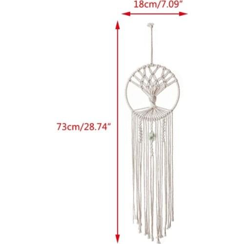 P15D Woven Macrame Circle Dream Catcher with Green Stone Boho Wall Hanging Tapestry