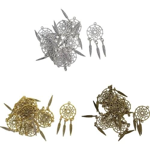 10 Piece Alloy Feather Tassel Charms Pendants Jewelry Making Accessories for DIY Necklace Bracelet Earrings Hair Accessories