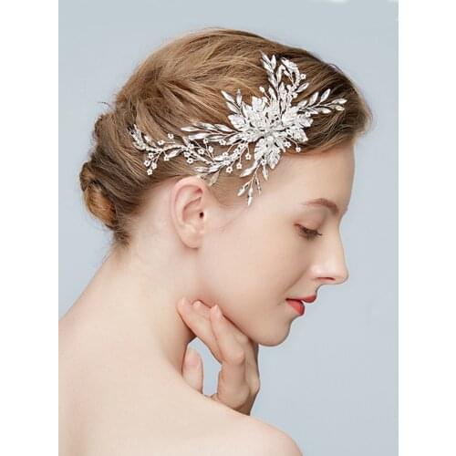 Bridal Wedding Prom Silver Leaf Rhinestones Headband Headpiece Bridal Hair Accessories Headband for Women and Girls