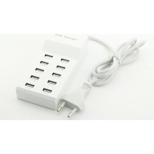 1pcs EU 10-Port Fast USB Charging Power Strip Adapter Wall Travel Desktop Charger Hub