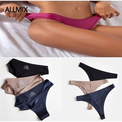 ALLMIX Sexy Womens Silk Thongs Underwear Seamless G-String Low Waist Soild Fashion Female Panty Comfort Breathable Lady T-Back