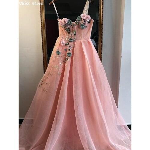 Vkiss Evening Dress 2020 New A-line Tulle Flowers Sweetheart Neck Flowers One Shoulder Elegant Prom Dress vestidos de fiesta