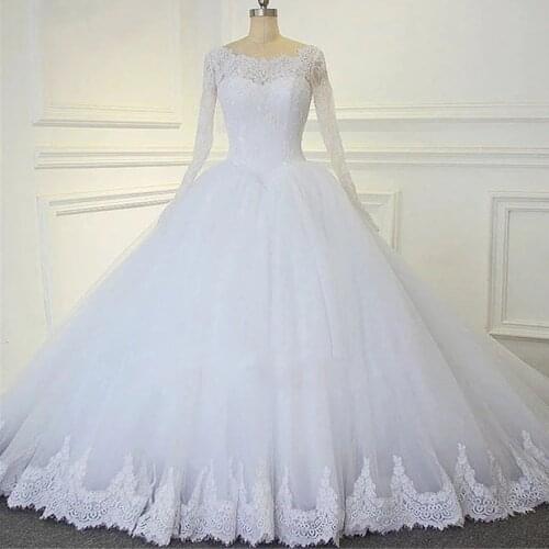 Vestido De Noiva Luxury Wedding Dresses for Women Ball Gown Bridal Dresses Long Sleeve Pearls Applique Lace Wedding Gowns