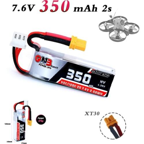High Rate Gaoneng GNB 7.6V 350mAh Lipo 2S 50C/100C Lipo Battery XT30 Plug for BetaFPV Beta75X Whoop HV Quadcopter FPV Mini Drone