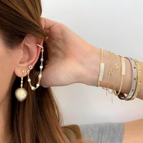 Bezel cz link chain sparking bling fashion jewelry 100% 925 sterling silver A piece long chain women girl link chain earring