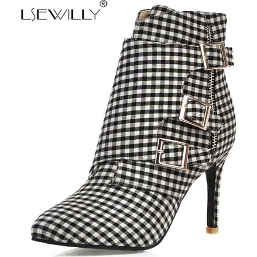 Lsewilly women whoes winter new fashion pointed toe buckle ankle boots outside super high heels plus size 31-48 shoes K205