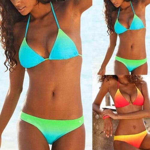 2021 New Swimwear Gradient Swimsuit Women Brazilian Bikini Set Swimwear Halter Vest Tops Swimsuit Beach Bathing Suit Badmode