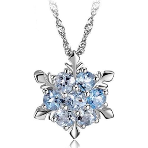 New arrival high quality shiny zircon snowflake 925 sterling silver ladies`pendant necklaces jewelry women gift wholesale