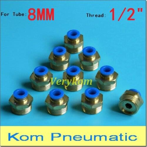 10X Free Shipping Male Straight Pneumatic 8MM Tube Push In 1/2 Inch 1/2" Air Fitting Pipe Hose Quick Connector PC 8-04 08-04