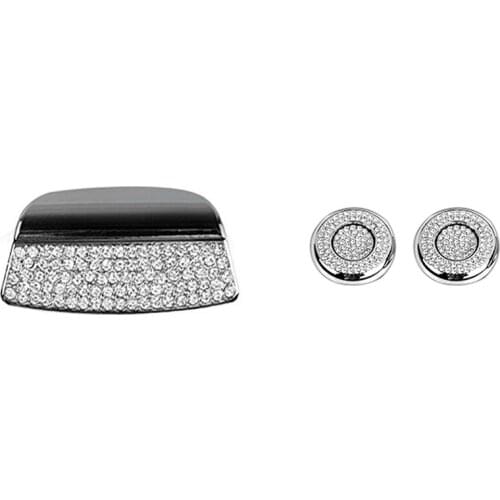 2 Set Car Accessories: 1 Set Car Headrest Button Decorative Cover & 1 Pcs Crystal Console Armrest Box Switch Cover Trim