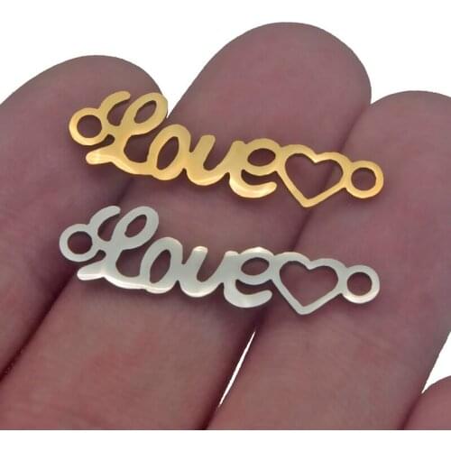 5pcs/lot Stainless Steel Charms Gold Love Heart DIY Jewelry Findings Bangle Connector Accessory 2 Holes Making Necklace Bracelet