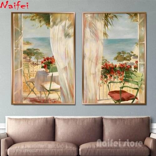 5d diy diamond painting Seaside Scenery Outside The Window diamond embroidery Wall Art mosaic needlework Bedroom Home Decor