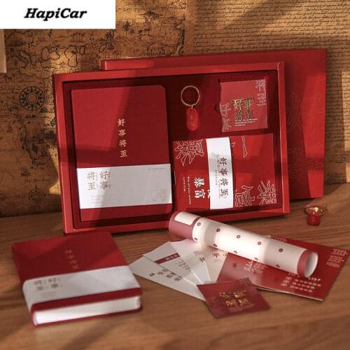 Luxury Notebooks with Postcard Hand Book Set Gift Box Red Green Journal Diary Student School Office Stationery Birthday Gift