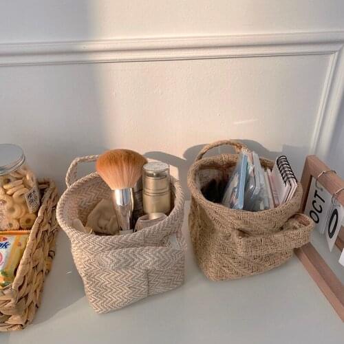 Cutelife Woven Linen Small Storage Basket Kitchen Bedroom Accessories Organizer Baskets Makeup Brush Folding Decorative Baskets