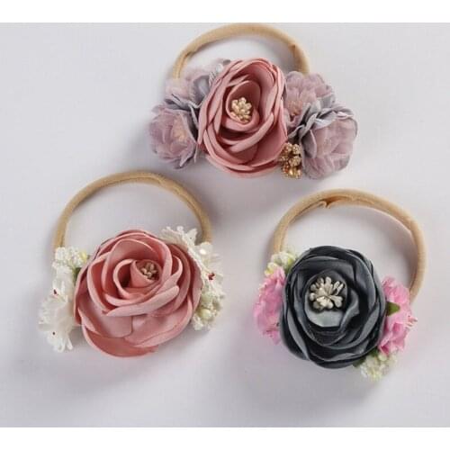 Baby floral headband Flower Crown Headbands Newborn nylon Hairband Girls Hair bows Newborn shower gift Photo grop HB309D