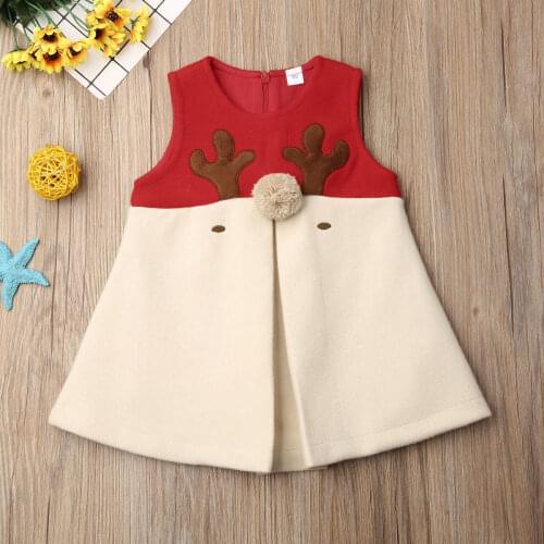 Toddler Baby Girls Kids Hairy Vest Dress Outfits Christmas Antlers Cute Dresses Xmas Clothes