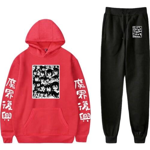 Jahy-sama wa Kujikenai! spring letter printing all-match casual sports hoodie sportswear sweatshirt and pants two-piece suit