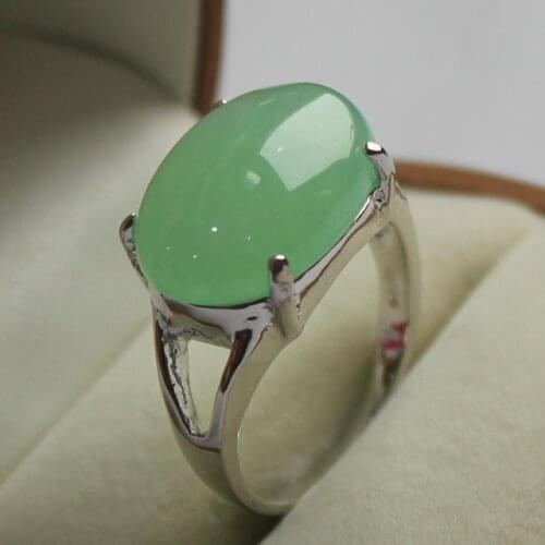 Elegant jewelry ladys favorite light green jade silver plated ring 7/8/9
