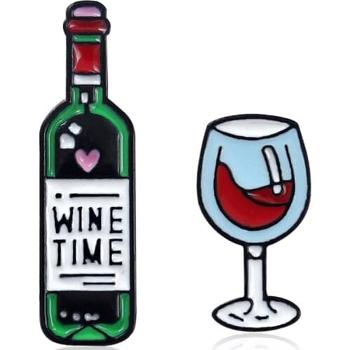 Mini Cute Wine Time Wine And Wine Glasses Couple Pins Red Wine Bottle Cup Brooches Enamel Pin Badge For Lovers Best Friend Pins