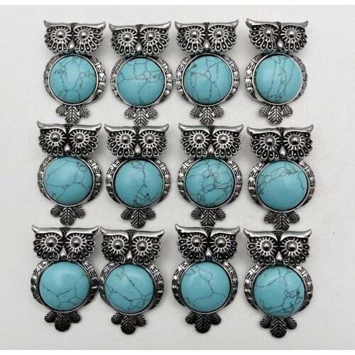 Fashion Natural stone Turquoises alloy Owl pendant Necklace for jewelry making 12pcs/lot charm trendy accessories wholesale
