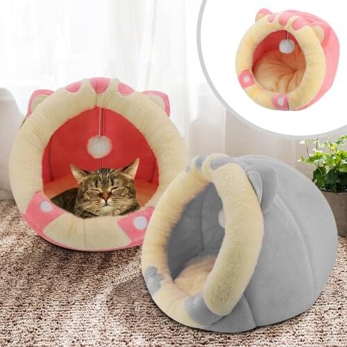 Soft Cat Bed House Warm Pet Bed Cave Tent with Removable Cushion Winter Sleeping Pet Pad Nest Cats Products