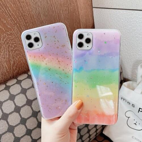 Dream Pink Rainbow Sequin Phone Case For iPhone 12 11 Pro Max XS Max X XR 8 7 Plus 6S SE Soft Shockproof Glitter Back Cover Capa