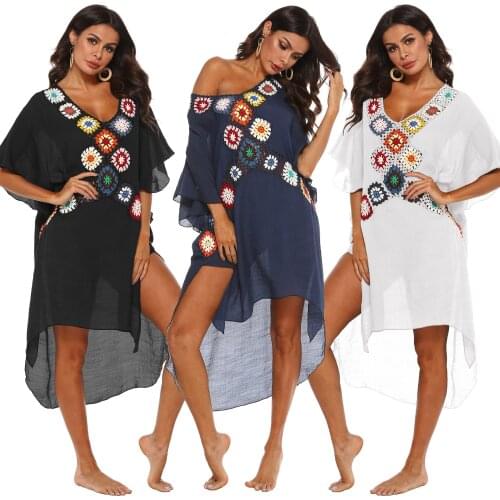New Swim Cover Up Tunic Beach Dress Summer Women Beach Wear Boho Crochet Swimsuit Cover-up Lady Robe Dresses Long Pareo Beachwea