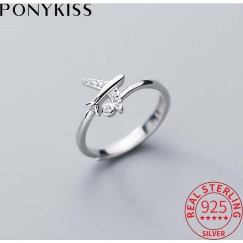 PONYKISS S925 Sterling Silver double layer plane adjustable zircon Ring for Women Fine Jewelry Accessory Party girls Gift