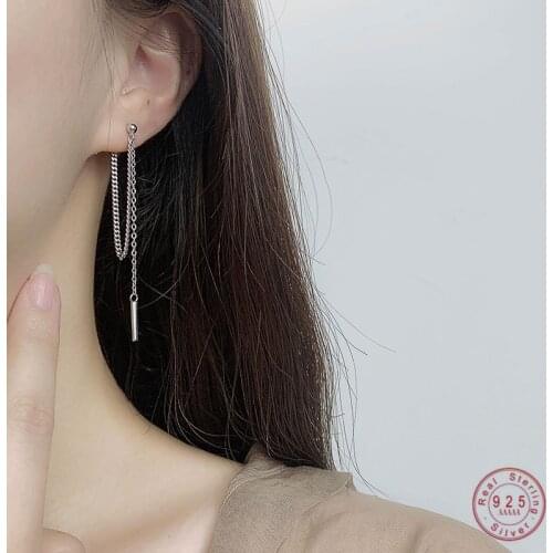 925 Sterling Silver Korean Version Simple Long Chain Tassel Earrings Women Punk Hip Hop Super Cool Fashion Party Jewelry