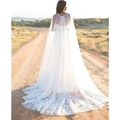 Long Cathedral Wedding Cape Veils Bridal Shawl Cloak Tulle Wedding Accessories Appliques White Ivory 3 Metres Lace