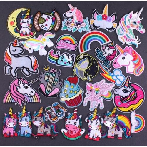 Unicorn Embroidered Patches For Clothing Iron on Clothes Accessories Applique Heat-Adhesive Patch Fusible Sewing Cake Patches