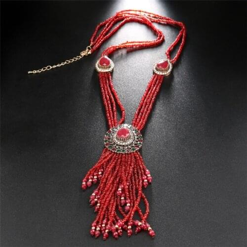 Vintage Big Long Necklace Beads Bohemia Women Necklace Multi Layers Tassel Sweater Chain Fashion Graceful Mothers Day Good Gift