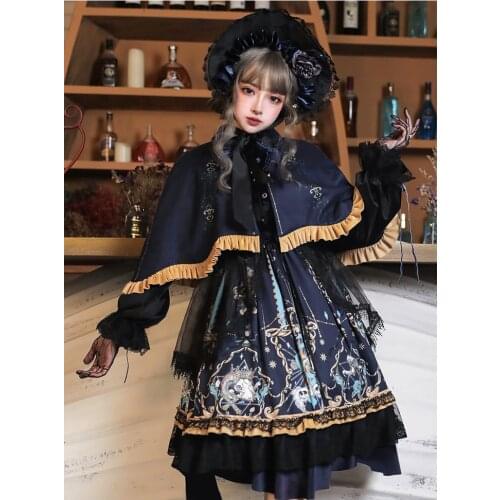 Gothic palace sweet lolita dress vintage falbala lace stand printing victorian dress kawaii girl gothic lolita op loli cosplay