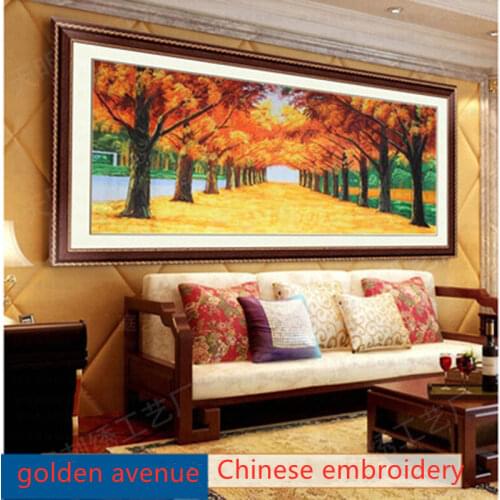 Su Embroidery Mural Oil Painting Landscape Golden Avenue Indoor Living Room Office Wall Painting Hotel Cafe Wall Painting SP073