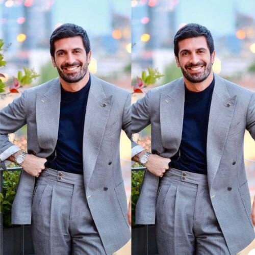 High Quality Gray Mens Tuxedos Groom Wear Wedding Blazer Suits 2 Pieces Business Prom Party Outfit