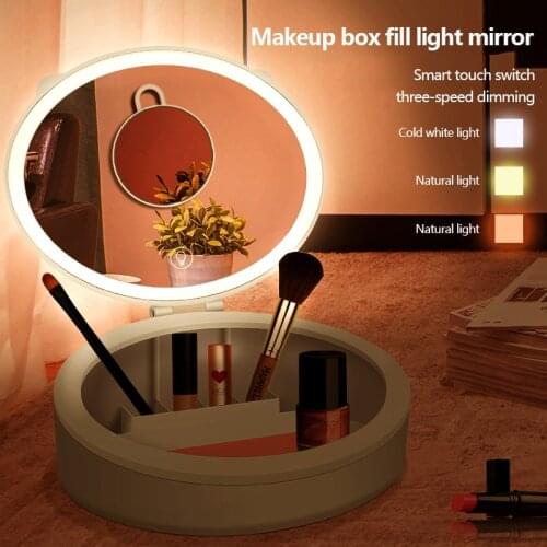 10X Magnifying Cosmetic Mirrors with Light Jewelry Cabinet LED Mirror Makeup Mirror With LED Light Storage Box For Ladies Beauty