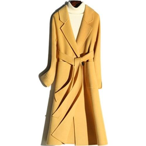 Wool Outerwear Female Long Wool Coat Jacket Women 2021 Spring Autumn Korean Vintage Wool Coats Abrigo Mujer Double-Sided