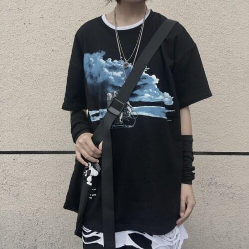 Ins Harajuku streetwear astronaut letter print T-shirt women summer Korea Oversize loose women short-sleeved T-shirt hip-hop top