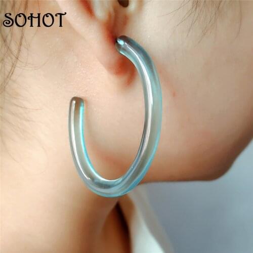 SOHOT 2018 Ethnic Transparent Colorful C Shape Acrylic Hoop Earrings Classic Japan And South Korea Women Jewelry Accessories