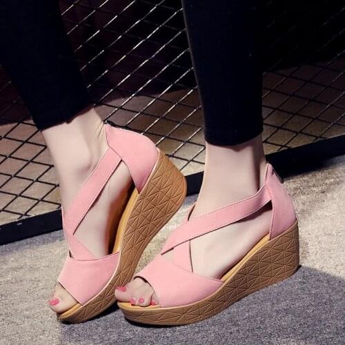 2019 summer pine cake thick bottom female sandals wedges wild casual fish mouth comfortable small size sandals women