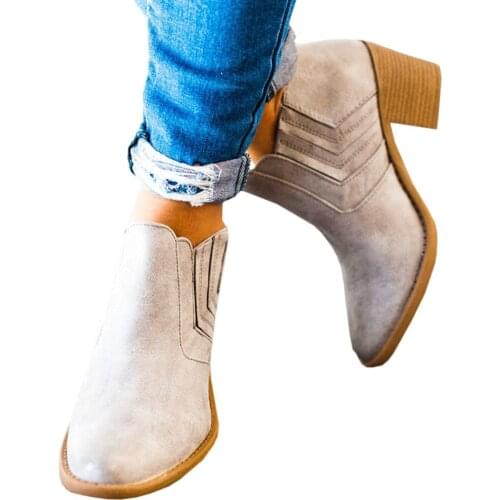 New 2021 Ankle Boots For Women Casual Shallow Slip-on Pointed Toe Low Heels Shoes Woman Big Size Pu Leather Zapatos De Mujer