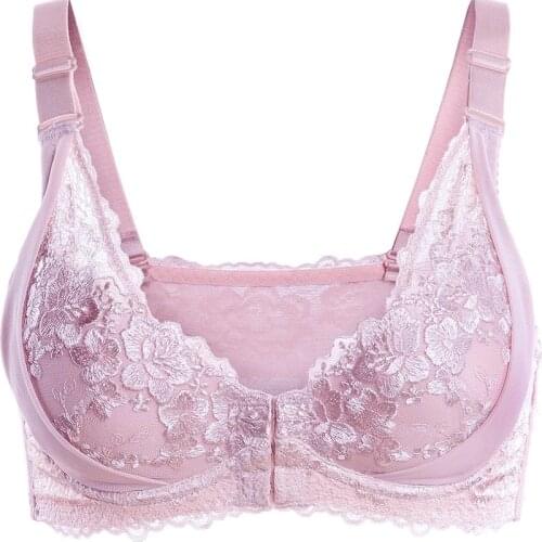 Womens Front Closure Full Figure Wirefree Racerback Slightly Lined Lace Bra 34 36 38 40 42 44 A B C D