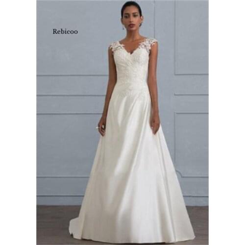 V Neck Half Sleeve Dresses Long Lace Embroidery Train Bridal Gown Elegant Plus Size New White Dress